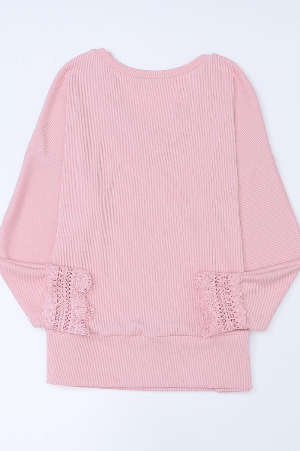 Lace Detail V-Neck Long Sleeve T-Shirt-Angel Casuals
