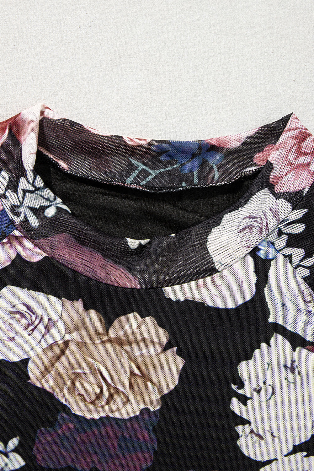 Floral Mock Neck Long Sleeve Mesh Top-Angel Casuals