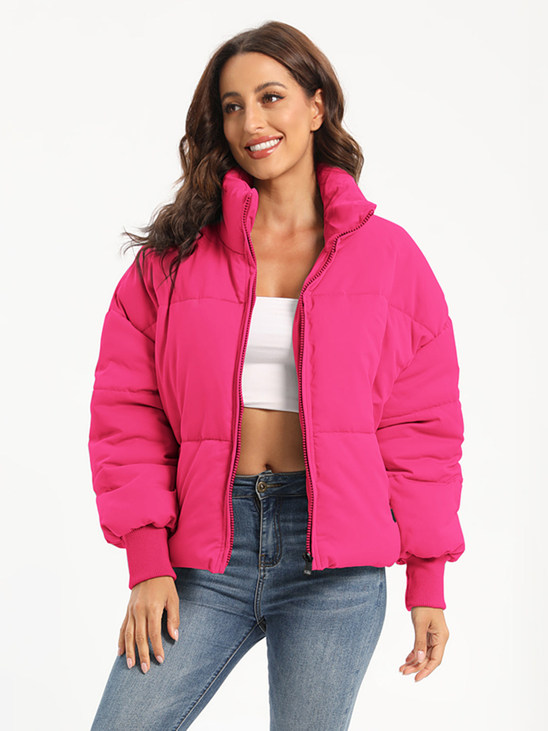 Zip Up Turtleneck Long Sleeve Winter Coat-Angel Casuals