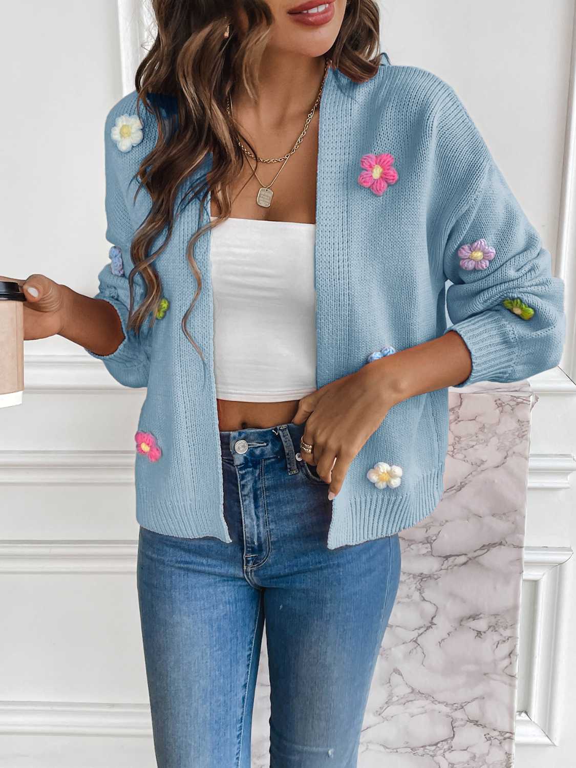 Floral Long Sleeve Open Front Cardigan-Angel Casuals