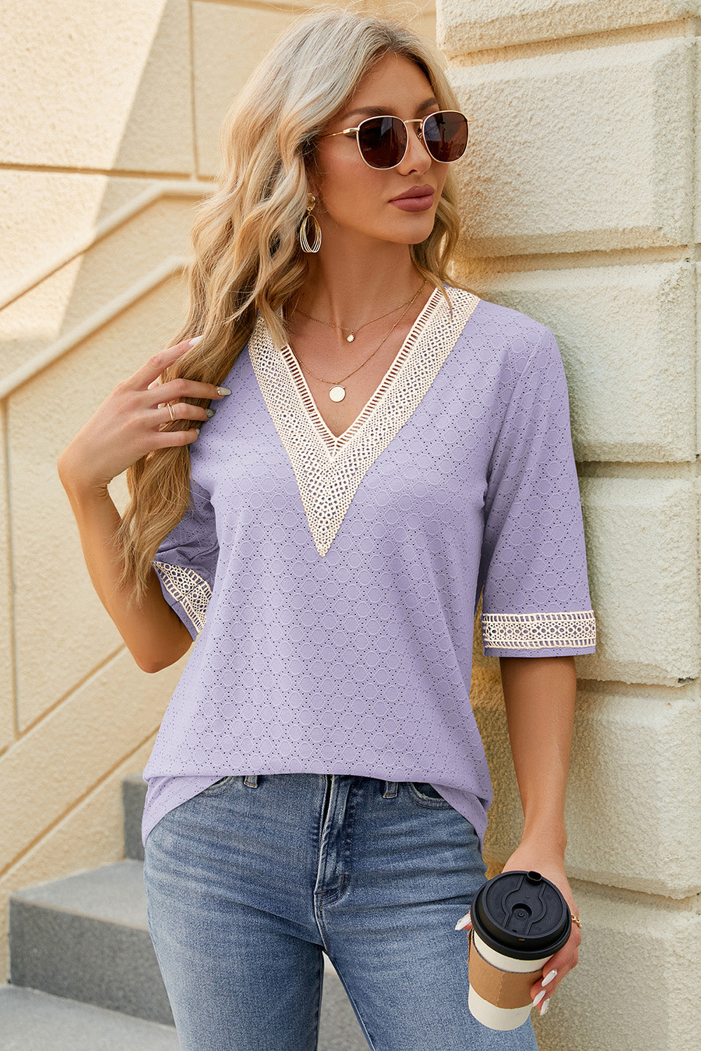 V-Neck Half Sleeve T-Shirt-Angel Casuals