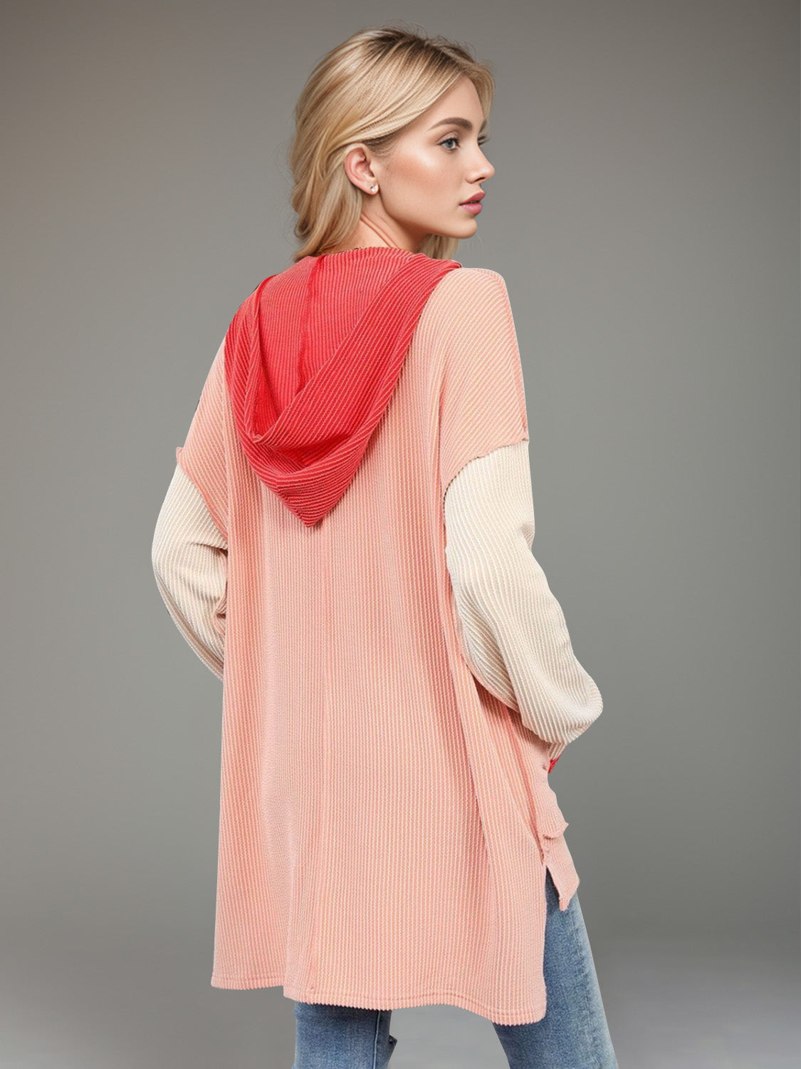 Double Take Contrast Hooded Long Sleeve Top-Angel Casuals