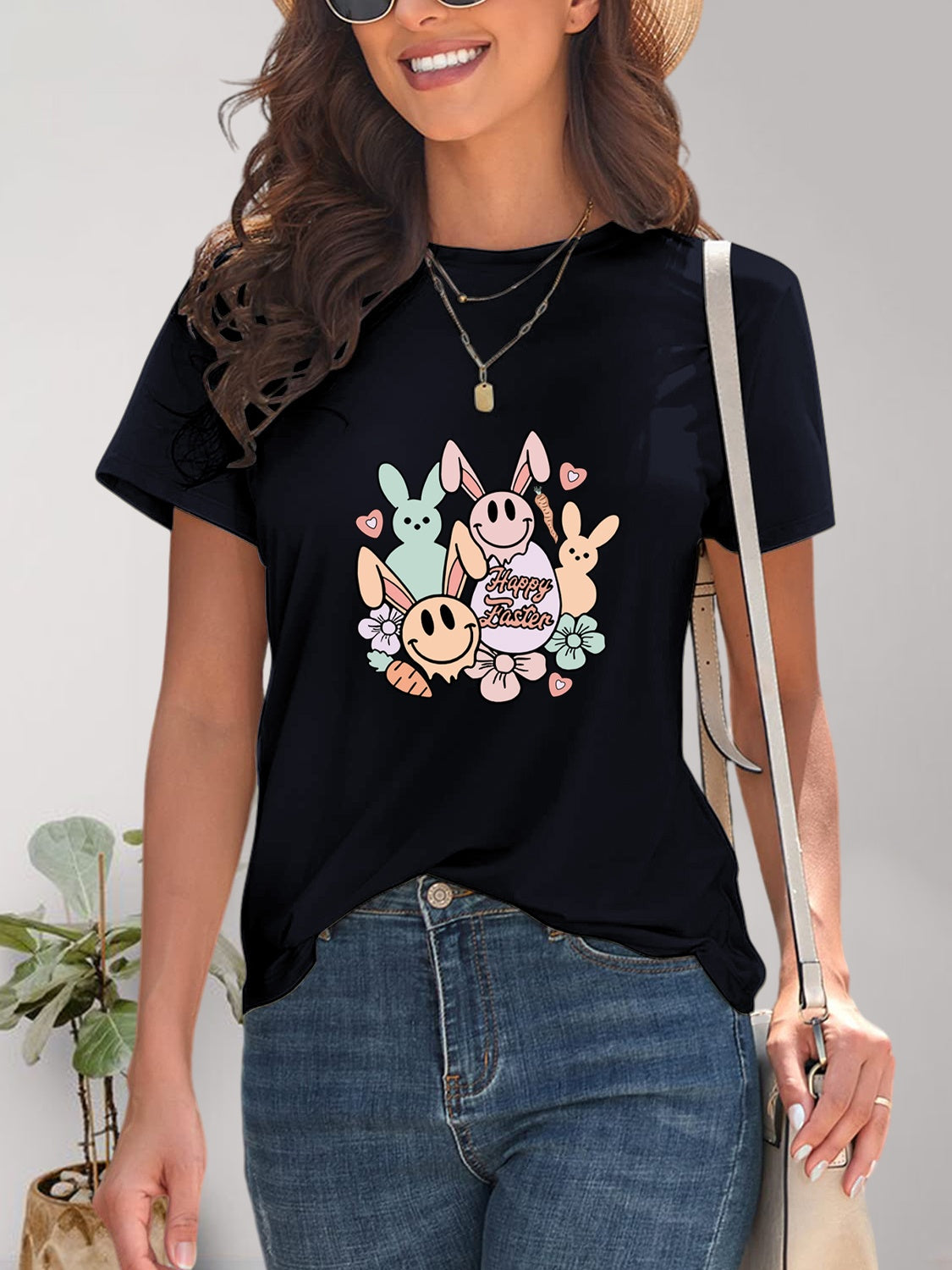 Graphic Round Neck Short Sleeve T-Shirt-Angel Casuals