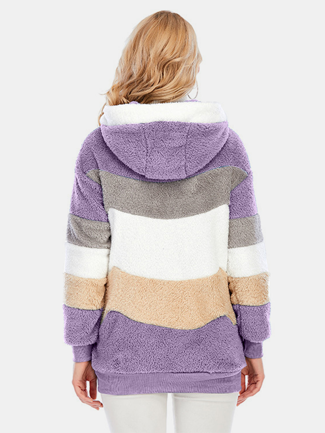 Full Size Drawstring Color Block Zip Up Hooded Outerwear-Angel Casuals