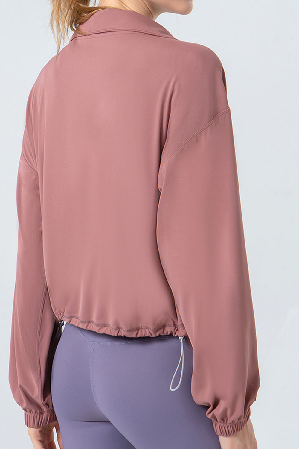 Drawstring Zip Up Dropped Shoulder Active Outerwear-Angel Casuals