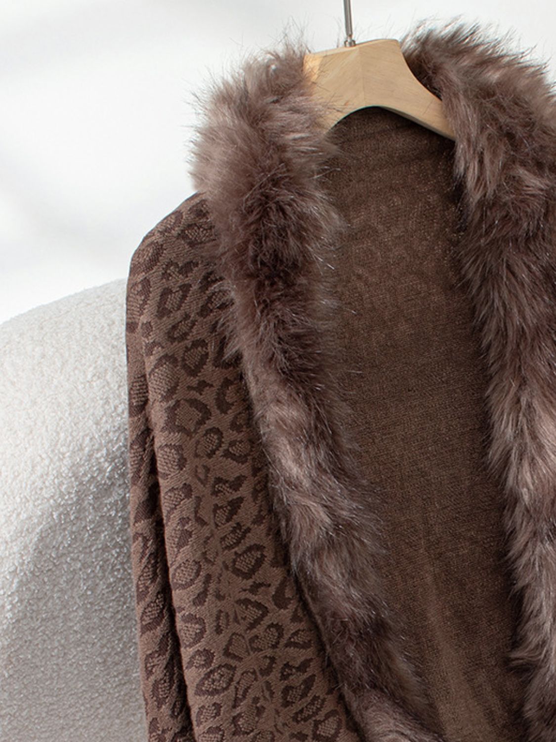 Fringe Leopard Open Front Long Sleeve Poncho-Angel Casuals