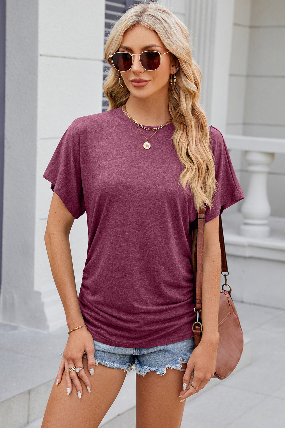 Round Neck Flutter Sleeve T-Shirt-Angel Casuals