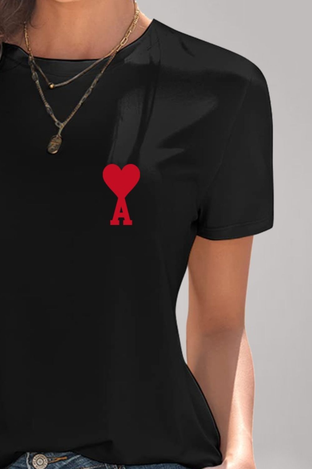 Heart Round Neck Short Sleeve T-Shirt-Angel Casuals