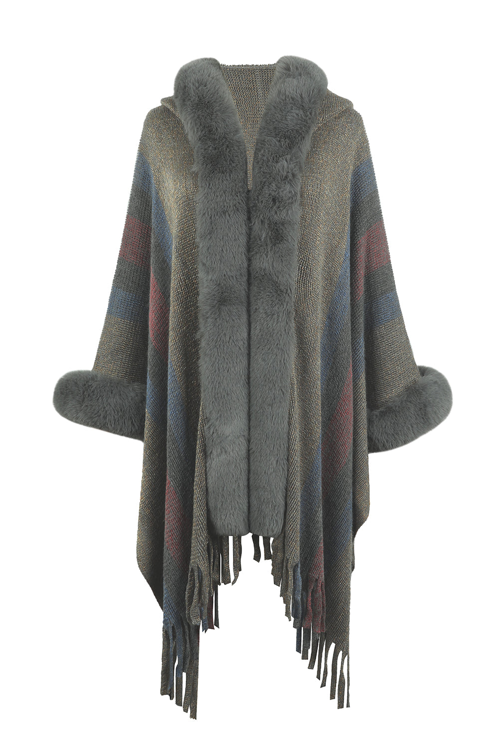 Color Block Fringe Detail Poncho-Angel Casuals