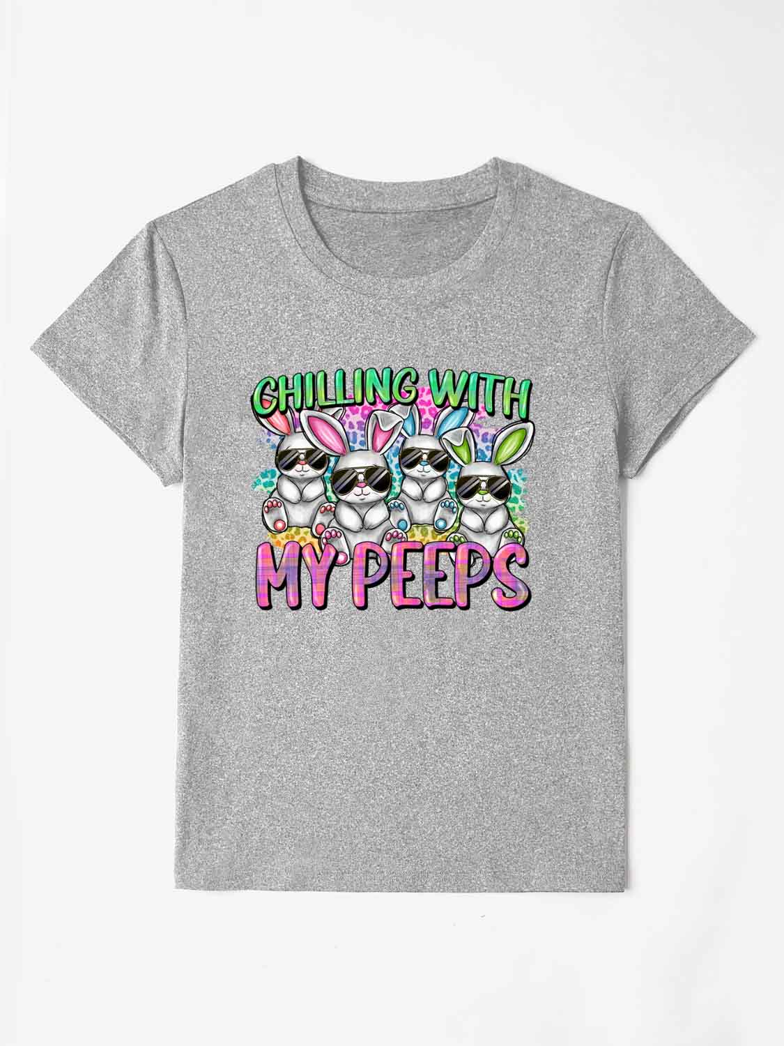 CHILLING WITH MY PEEPS Round Neck T-Shirt-Angel Casuals