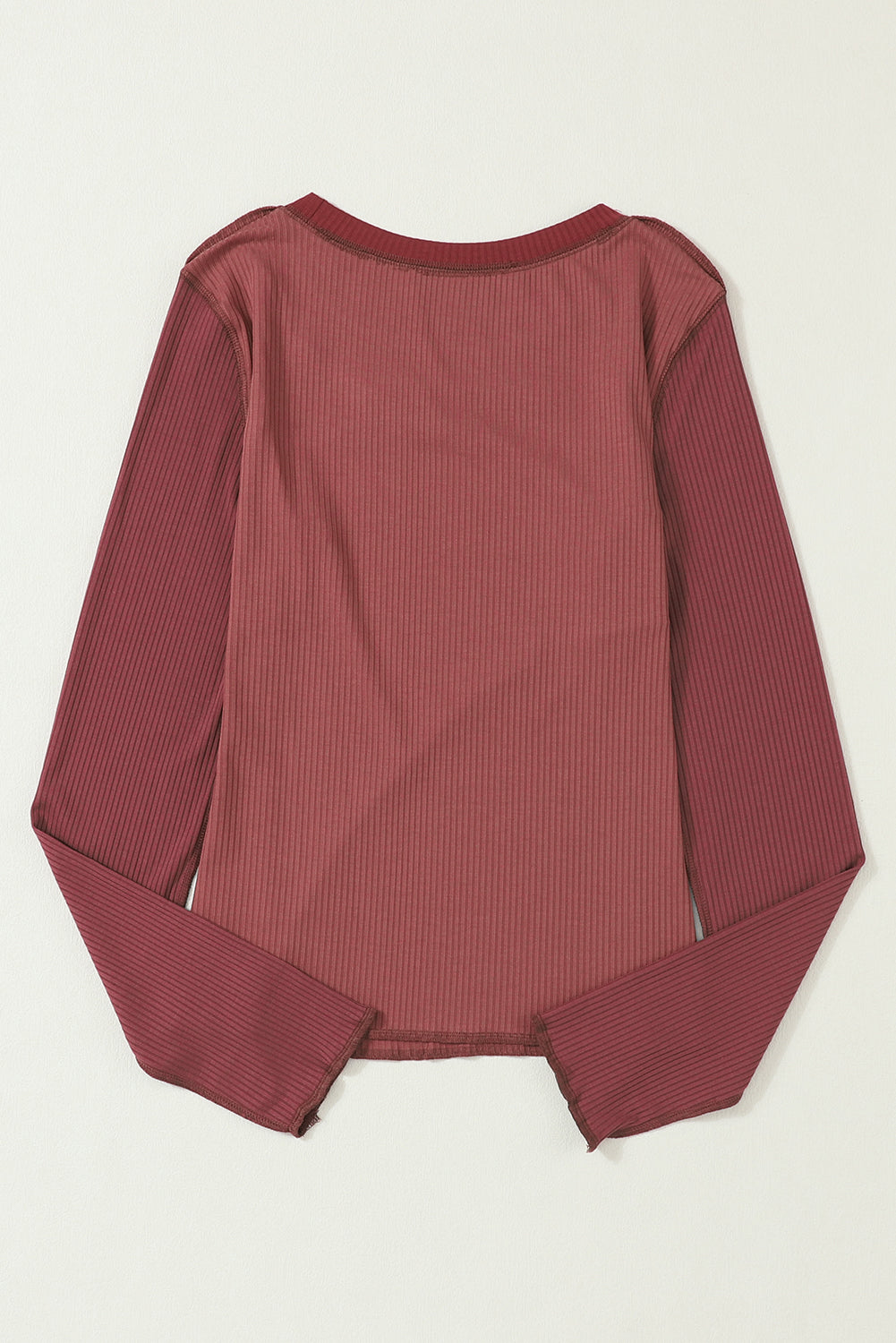 Exposed Seam Contrast Round Neck Long Sleeve T-Shirt-Angel Casuals