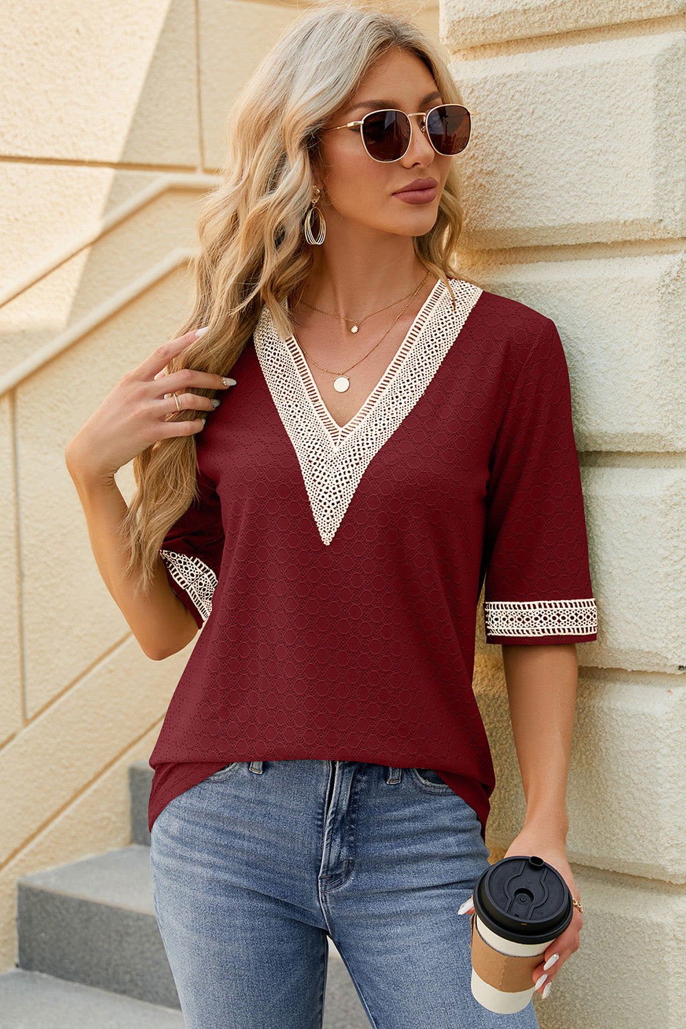 V-Neck Half Sleeve T-Shirt-Angel Casuals