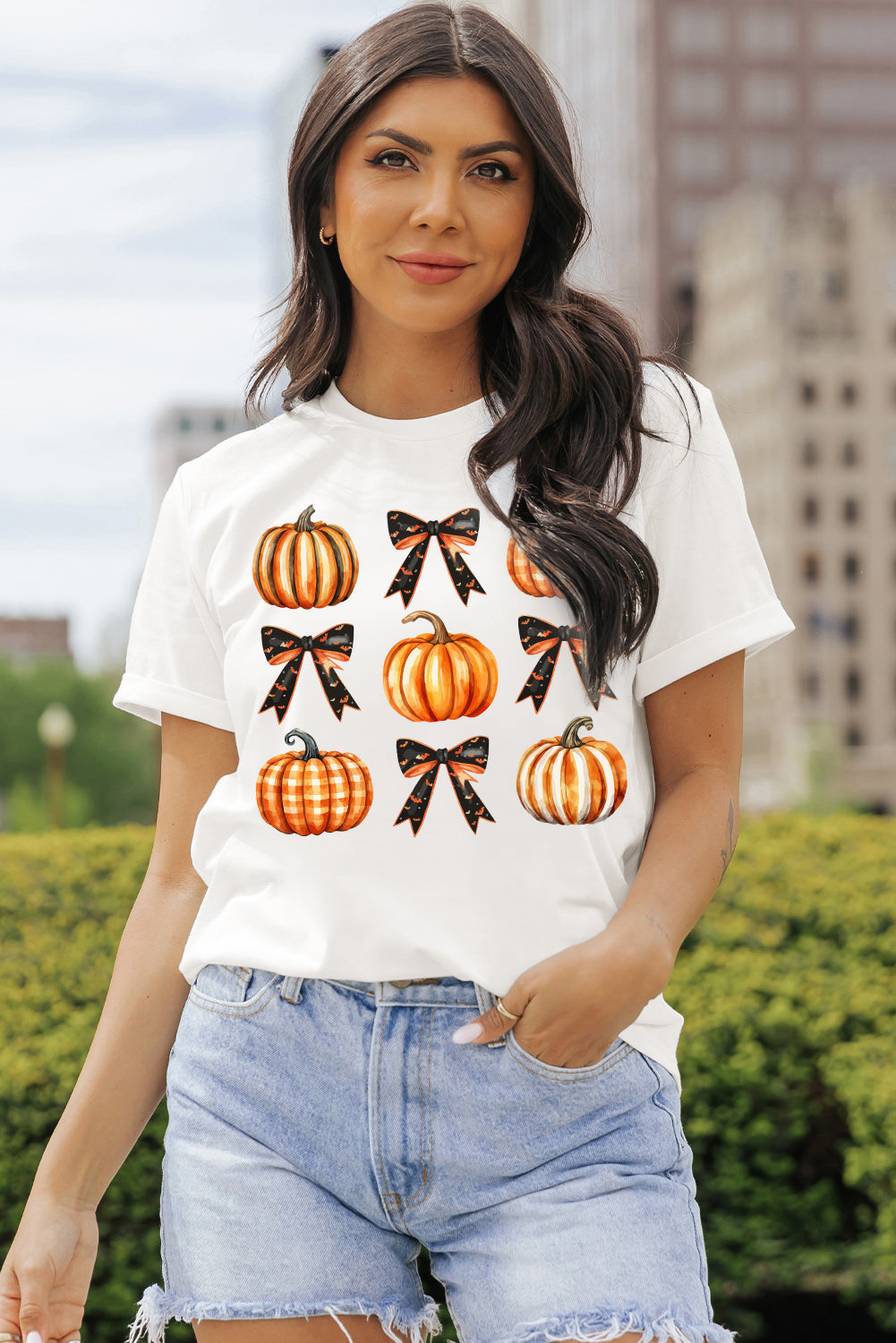 Pumpkin Round Neck Short Sleeve T-Shirt-Angel Casuals