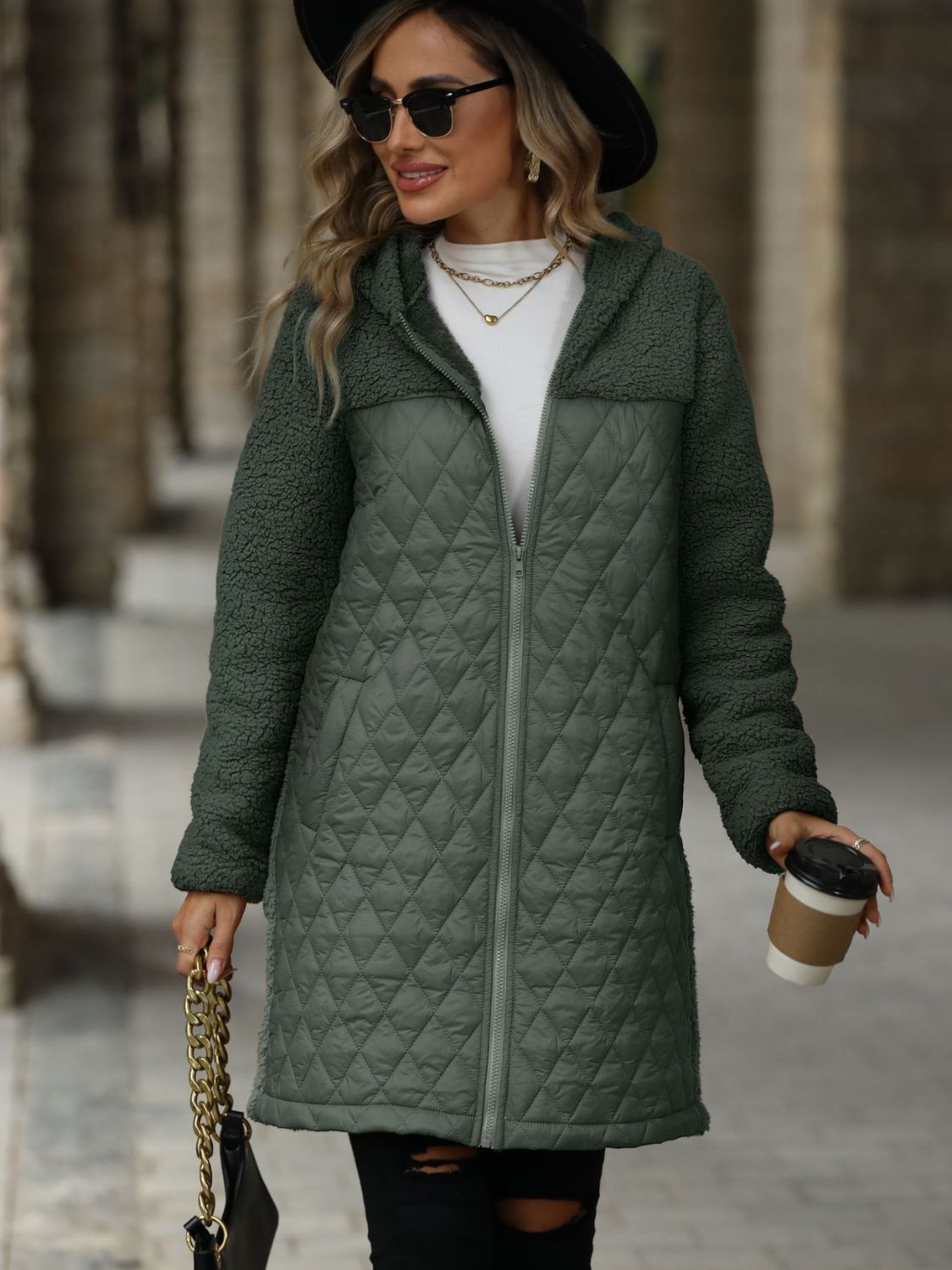Texture Zip Up Long Sleeve Hooded Coat-Angel Casuals