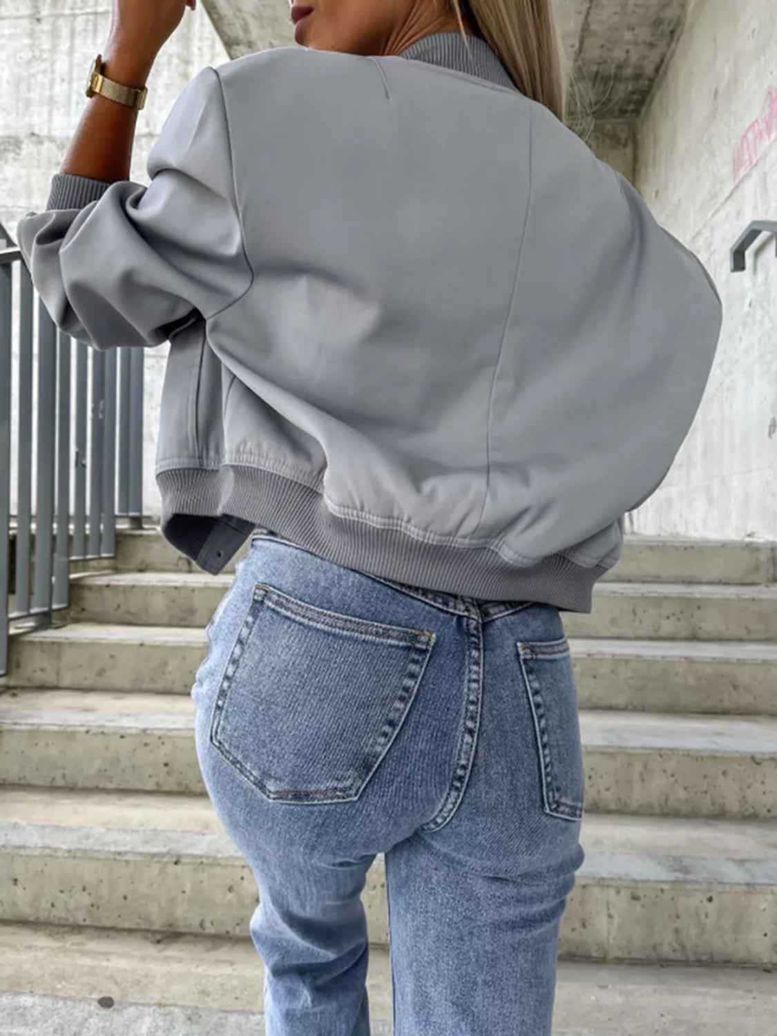 Baseball Collar Dropped Shoulder Jacket-Angel Casuals