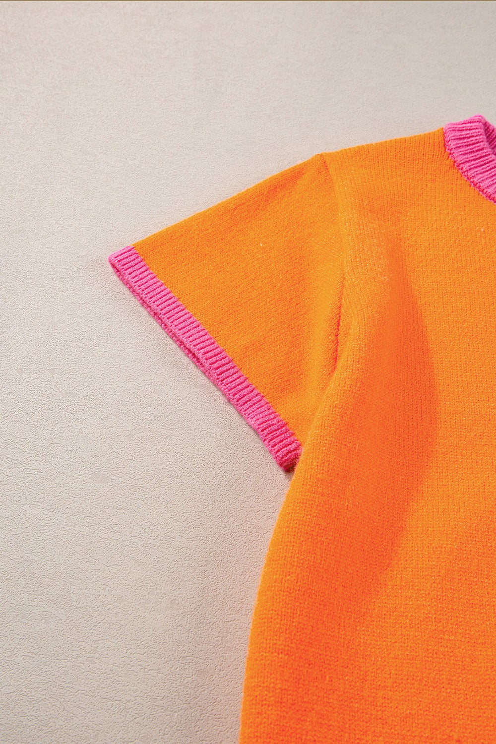 Contrast Round Neck Cap Sleeve Sweater-Angel Casuals