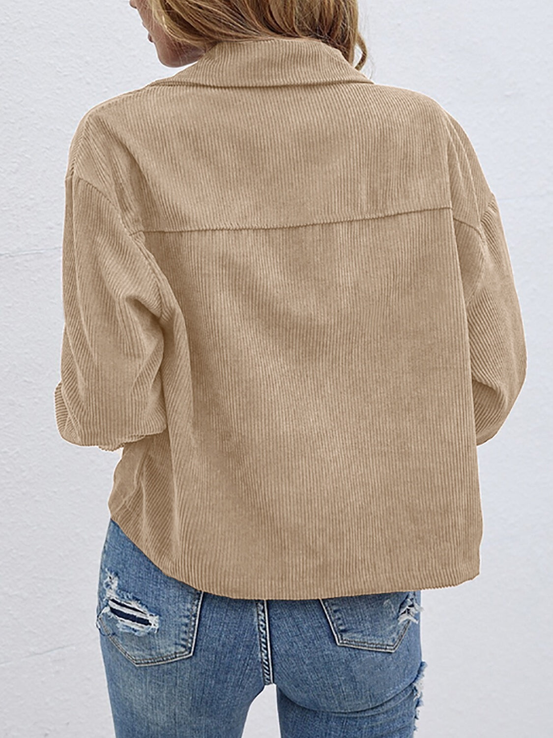 Button Up Dropped Shoulder Long Sleeve Jacket-Angel Casuals