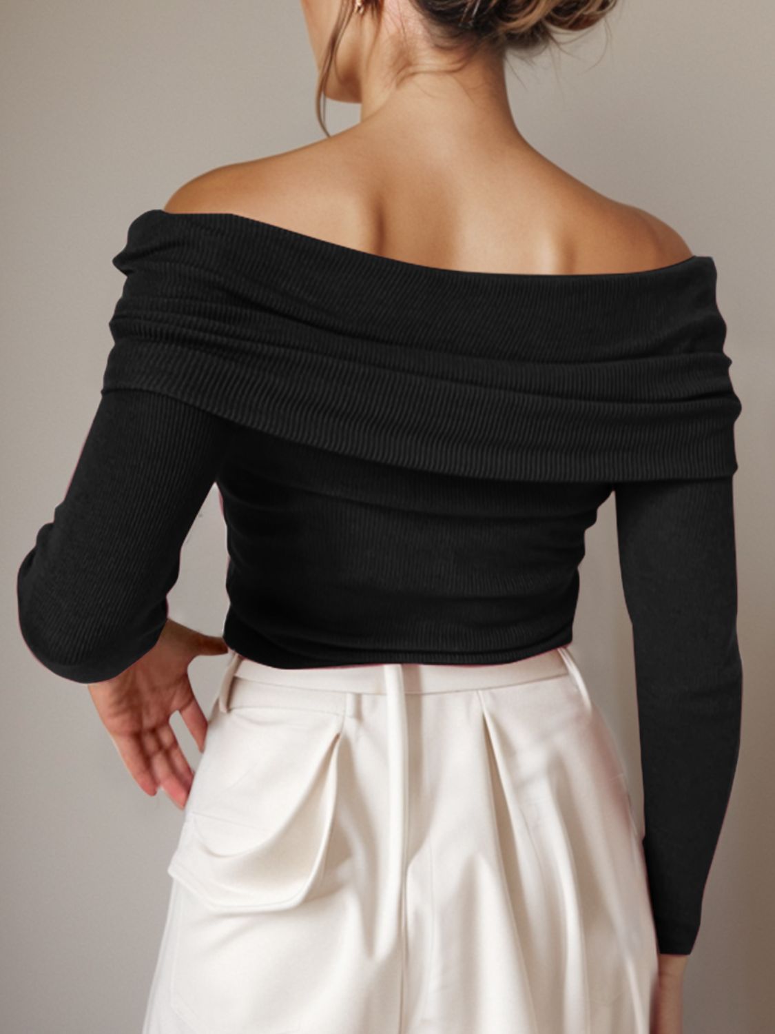 Off-Shoulder Long Sleeve Sweater-Angel Casuals