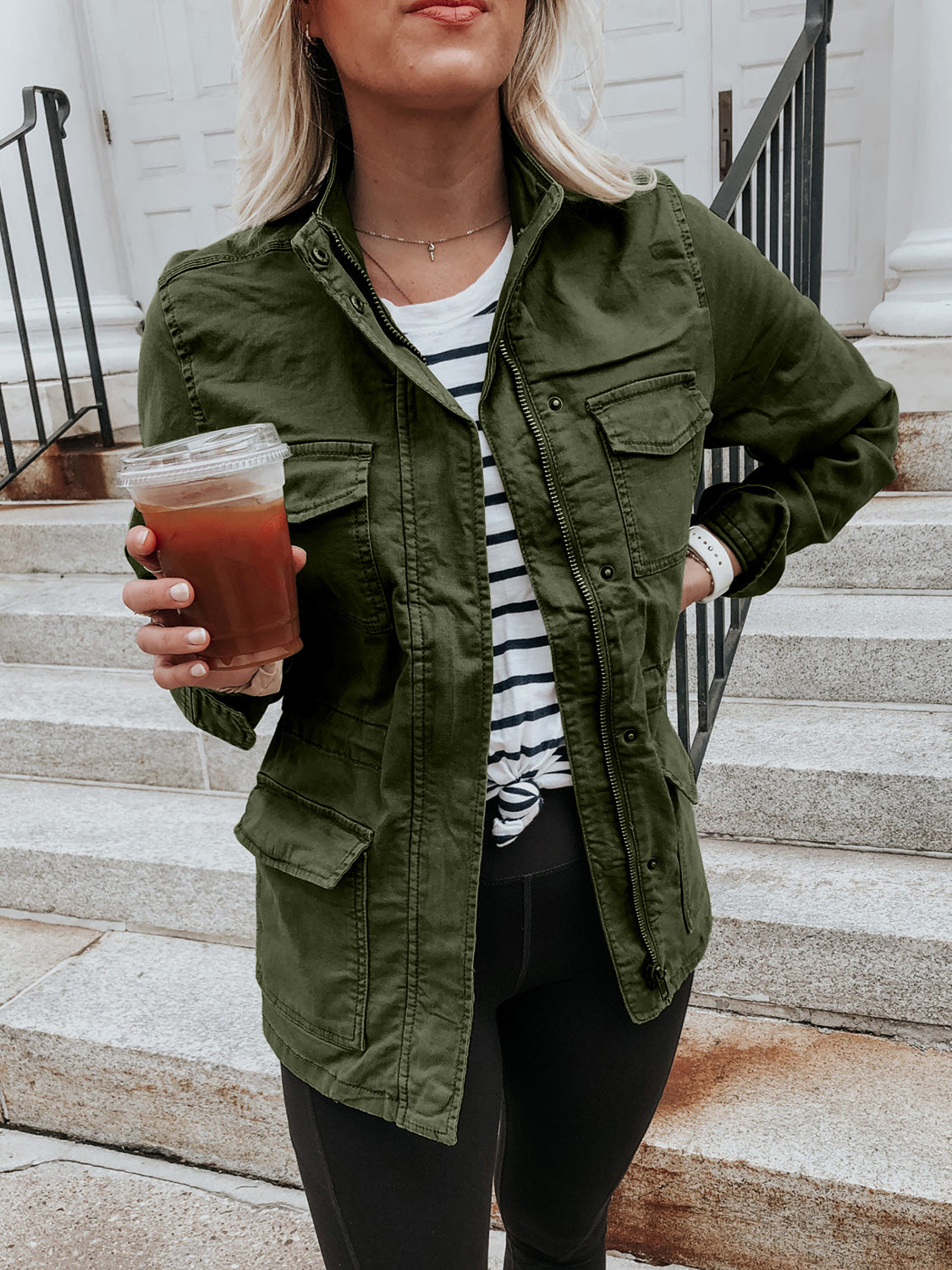 Pocketed Long Sleeve Zip Up Jacket-Angel Casuals