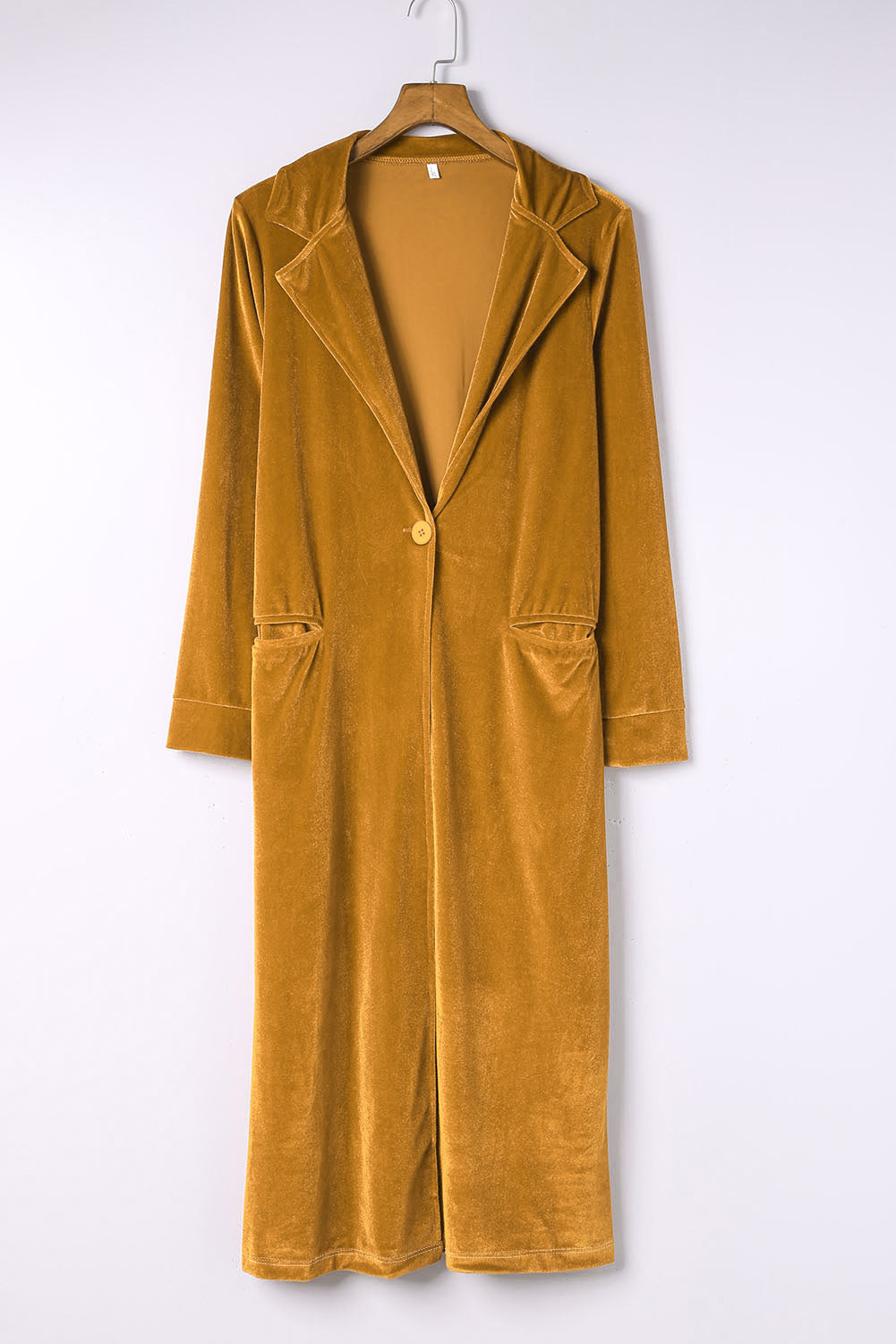 Collared Neck Longline Velvet Cardigan with Pockets-Angel Casuals