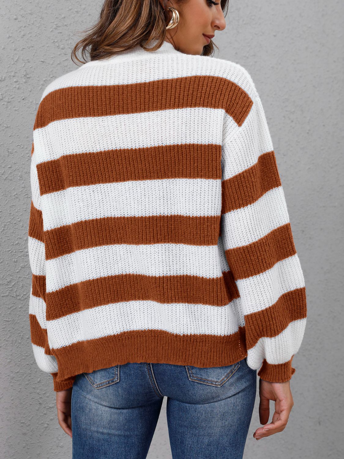 Striped Button Up Long Sleeve Sweater-Angel Casuals