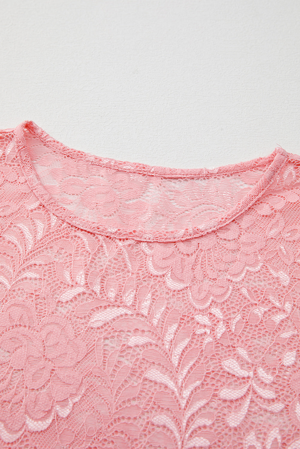 Lace Flower Round Neck Long Sleeve Top-Angel Casuals