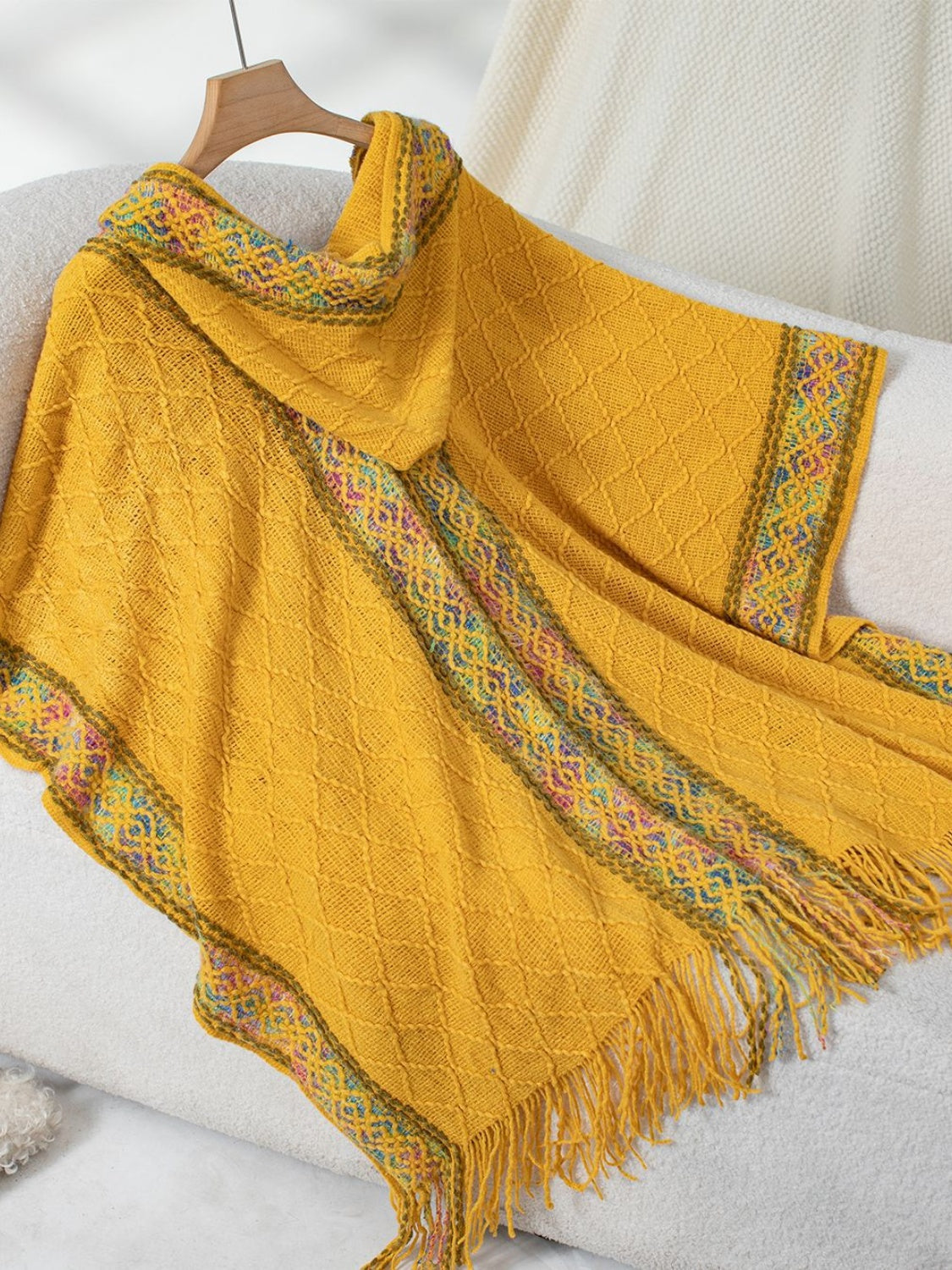 Fringe Half Sleeve Hooded Poncho-Angel Casuals