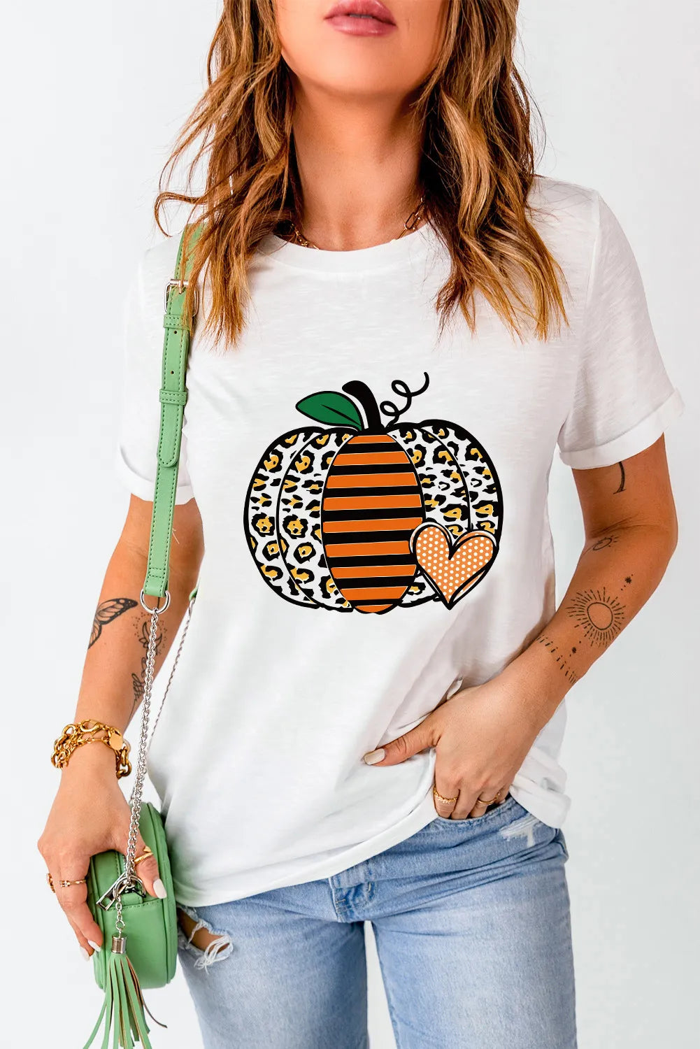 Pumpkin Graphic Round Neck Short Sleeve T-Shirt-Angel Casuals