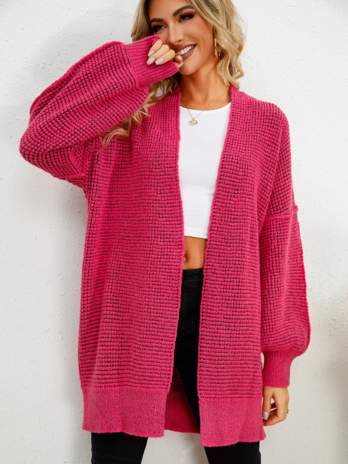 Open Front Dropped Shoulder Cardigan-Angel Casuals