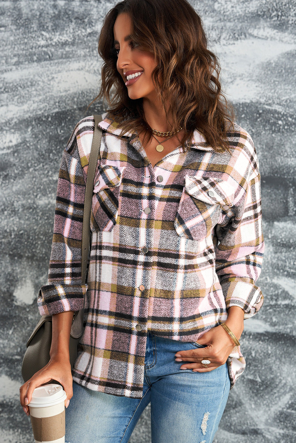 Double Take Plaid Button Front Shirt Jacket with Breast Pockets-Angel Casuals