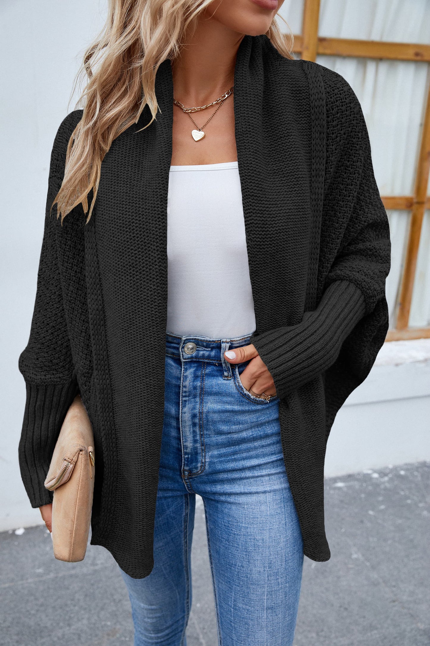 Open Front Long Sleeve Cardigan-Angel Casuals