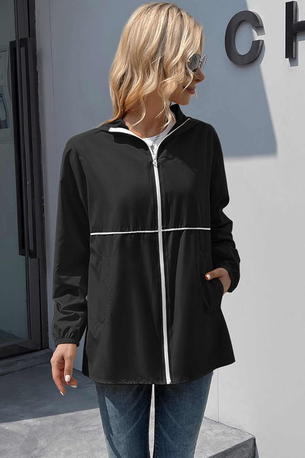 Ivy Lane Zip Up Long Sleeve Hooded Watertight Jacket-Angel Casuals