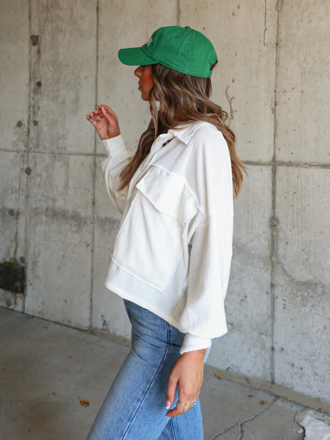 Ribbed Collared Neck Button Up Jacket-Angel Casuals