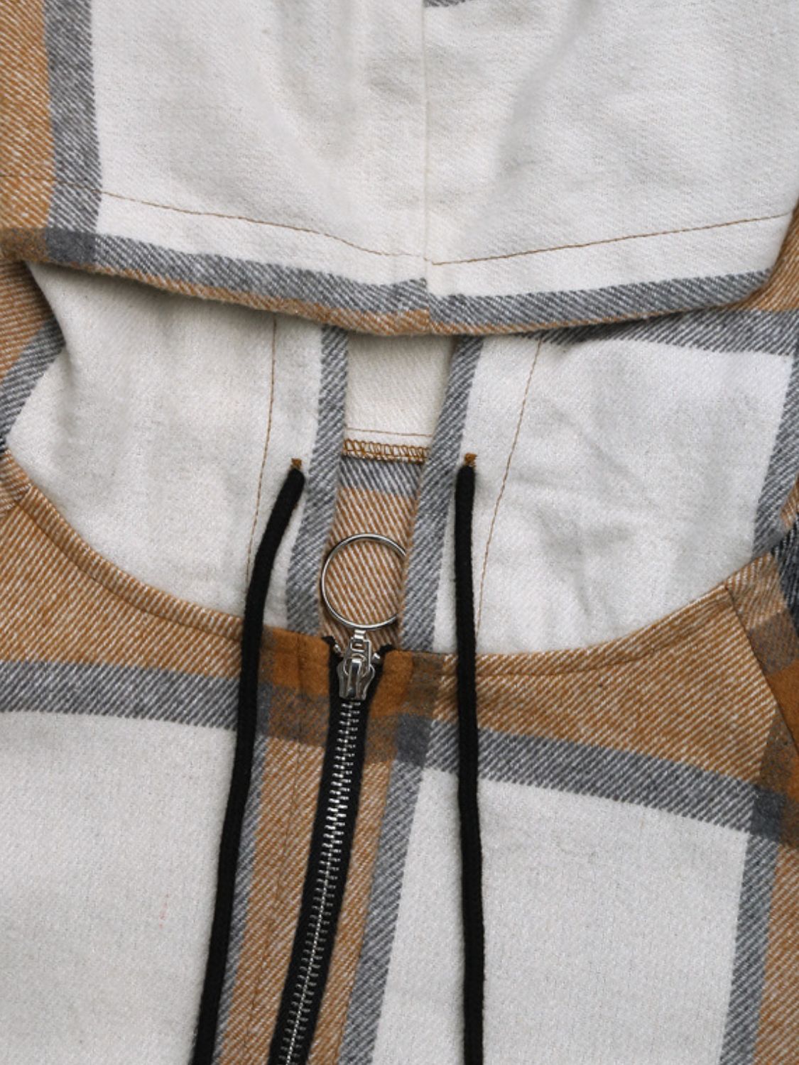 Drawstring Plaid Zip Up Long Sleeve Hooded Outerwear-Angel Casuals