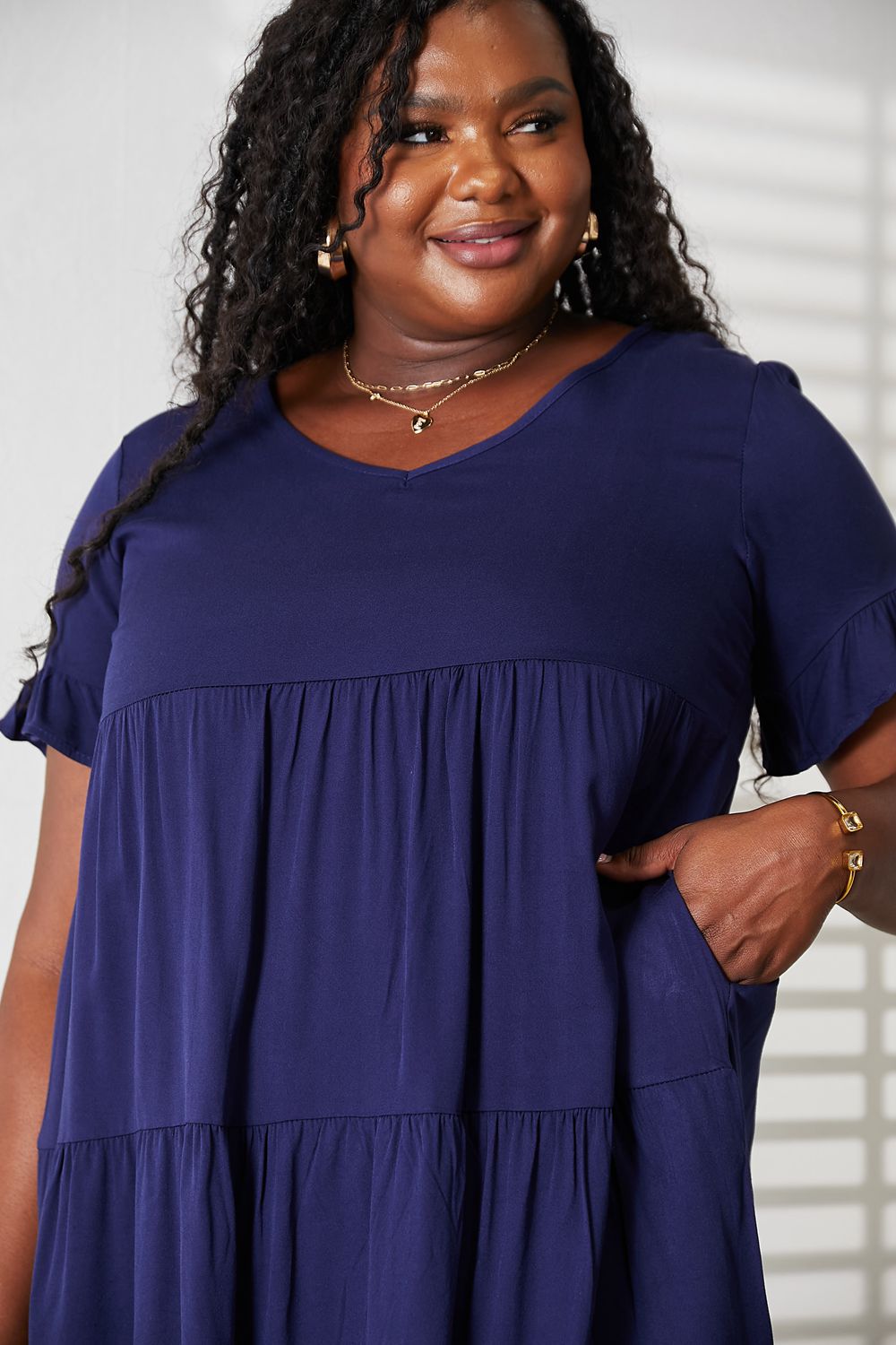 V-Neck Flounce Sleeve Tiered Dress-Angel Casuals