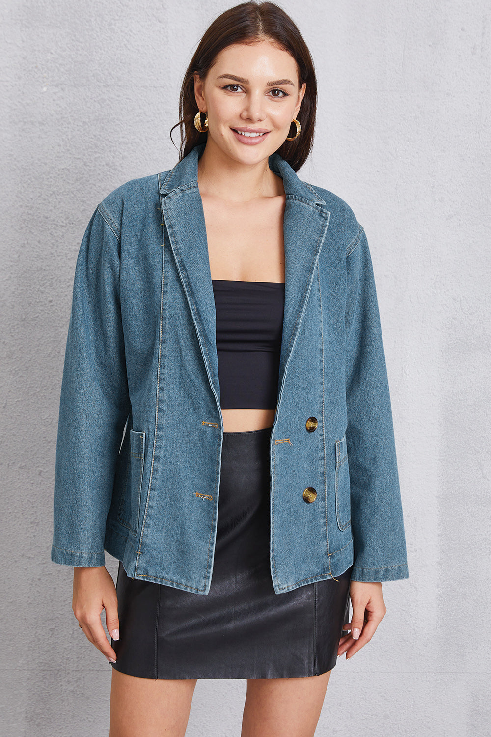 Pocketed Button Up Denim Jacket-Angel Casuals