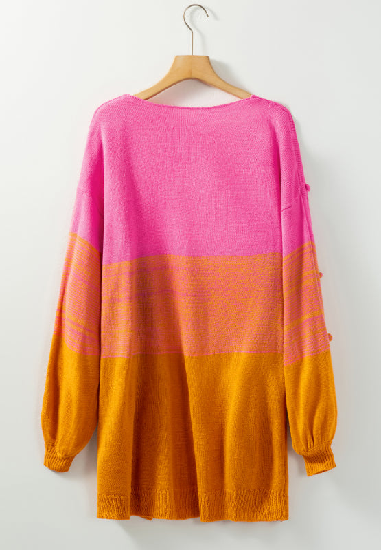 Pompom Color Block Open Front Cardigan-Angel Casuals