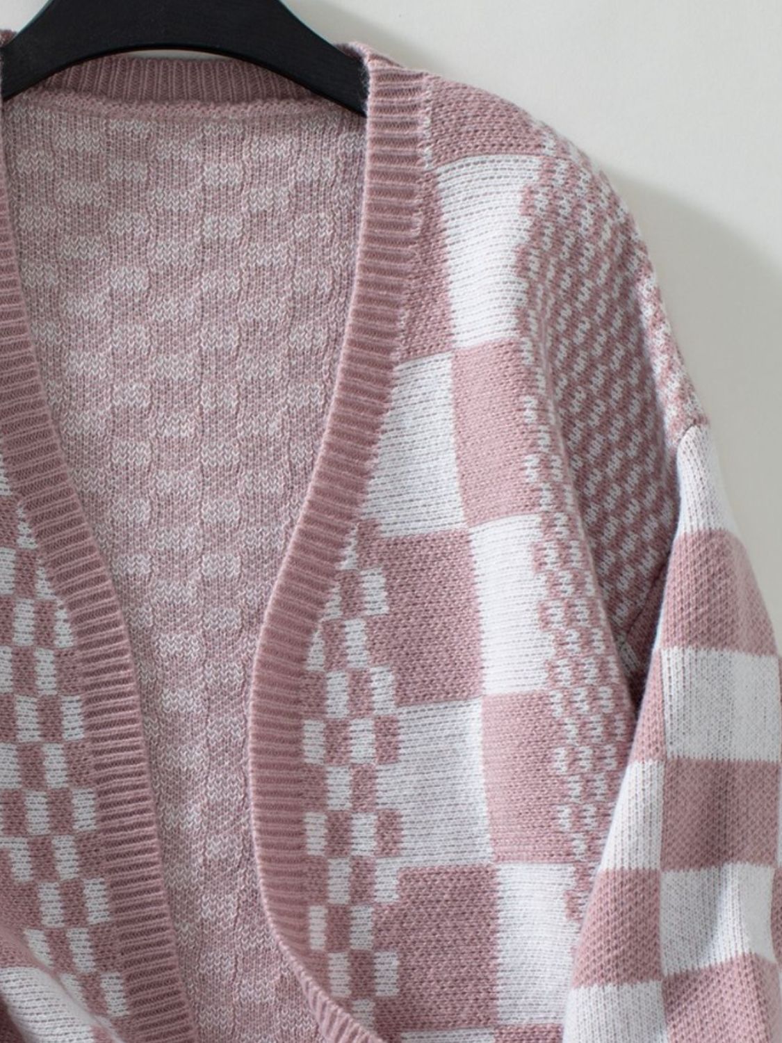 Double Take Checkered Open Front Dropped Shoulder Cardigan-Angel Casuals