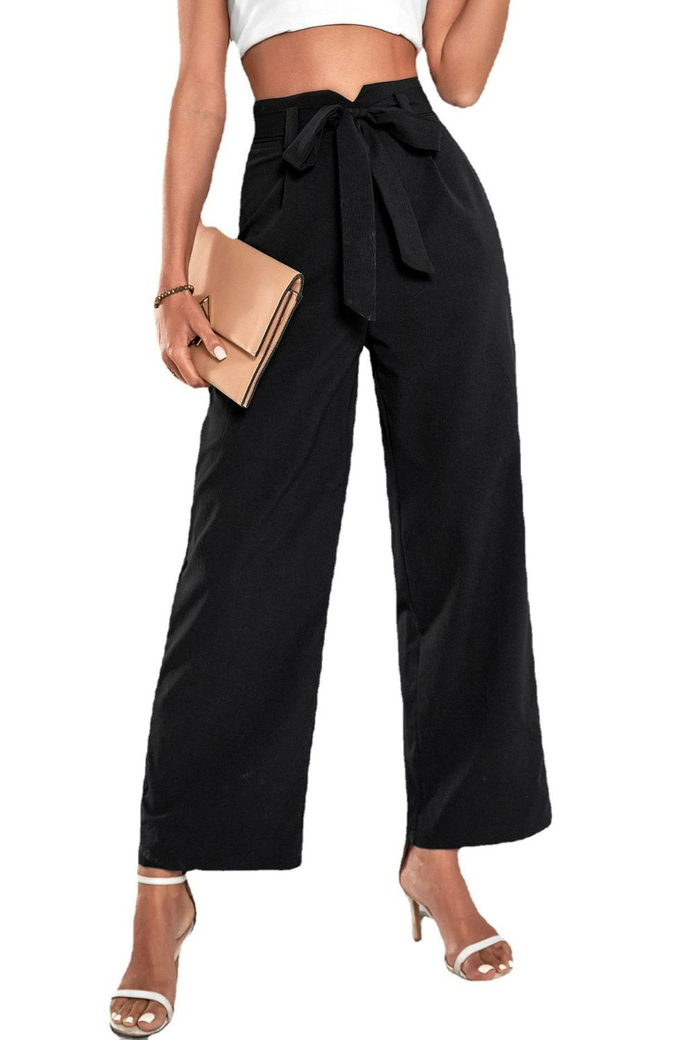 Belted High-Rise Wide Leg Pants-Angel Casuals