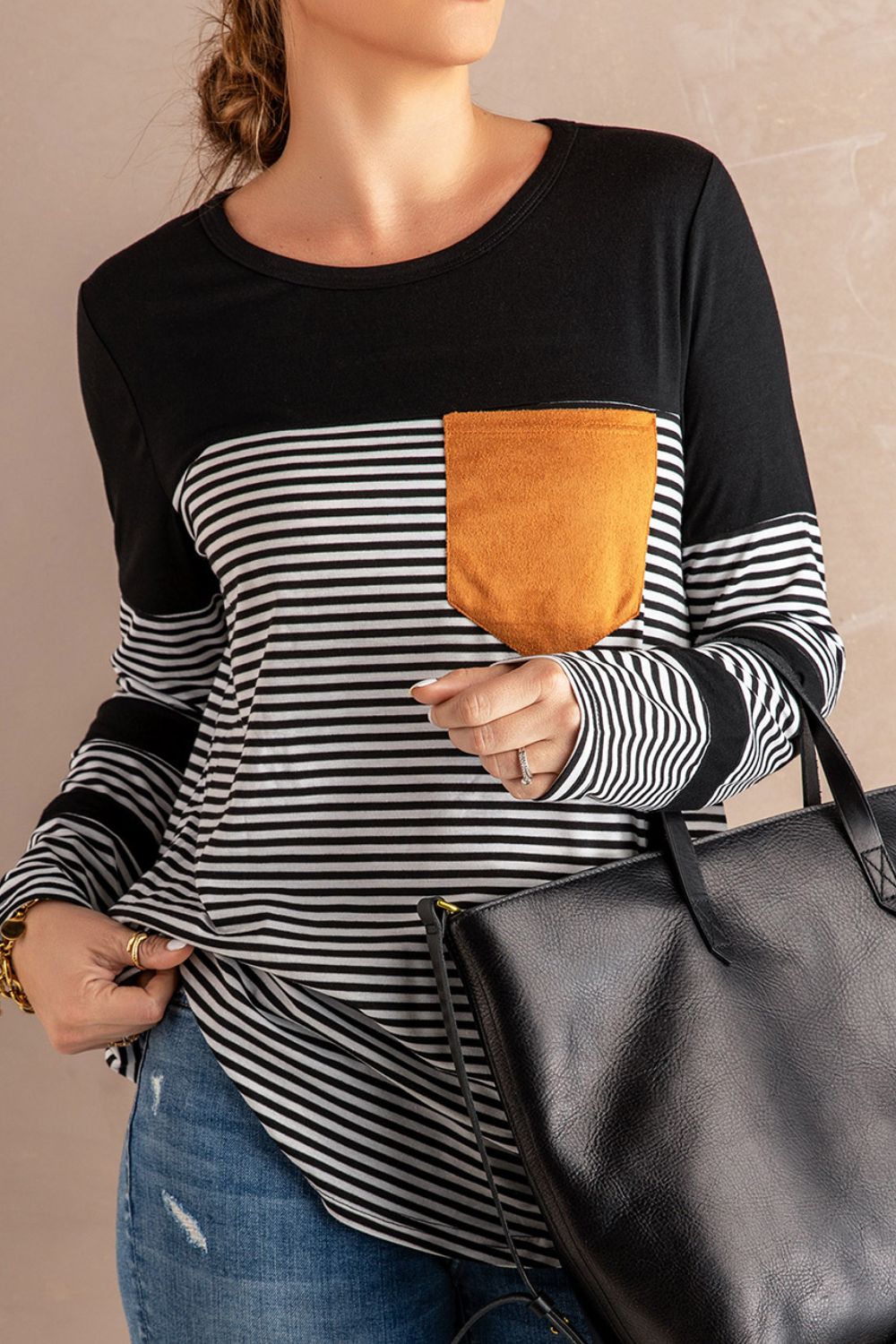 Striped Round Neck Long Sleeve T-Shirt-Angel Casuals