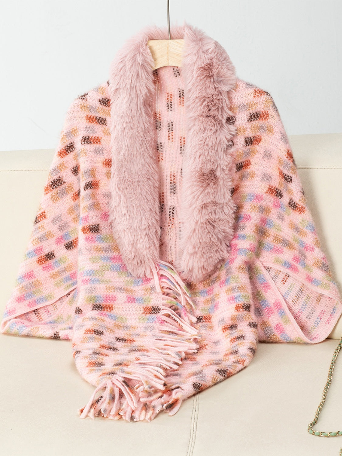 Fringe Fuzzy Open Front Poncho-Angel Casuals