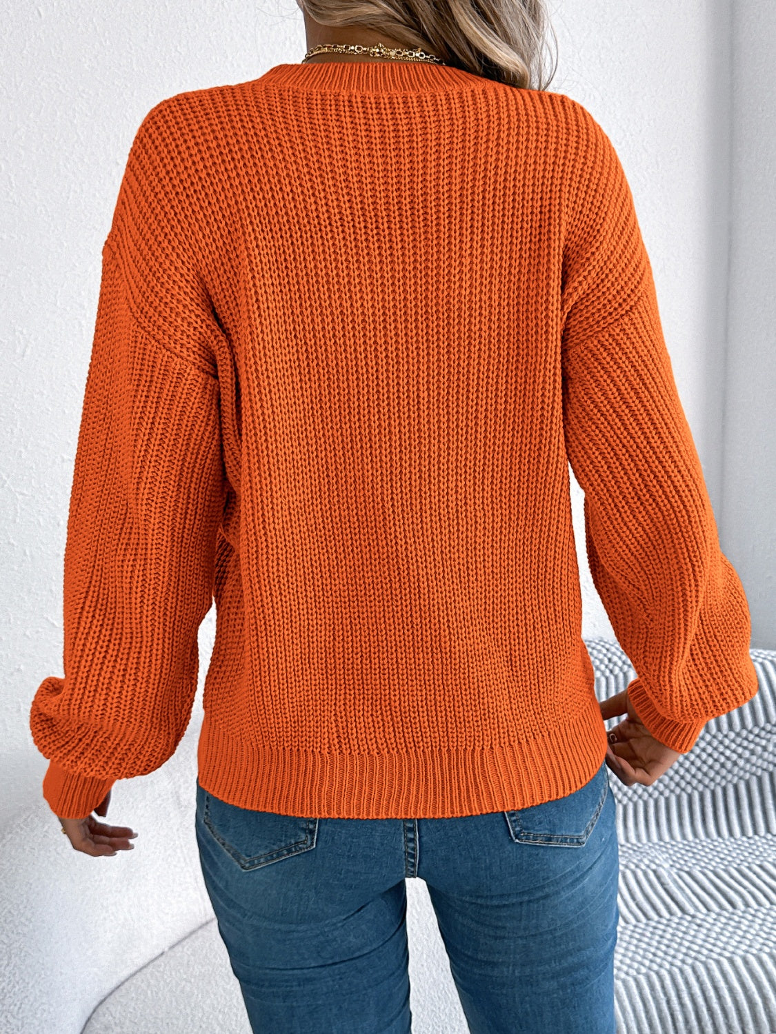 Openwork Round Neck Long Sleeve Sweater-Angel Casuals