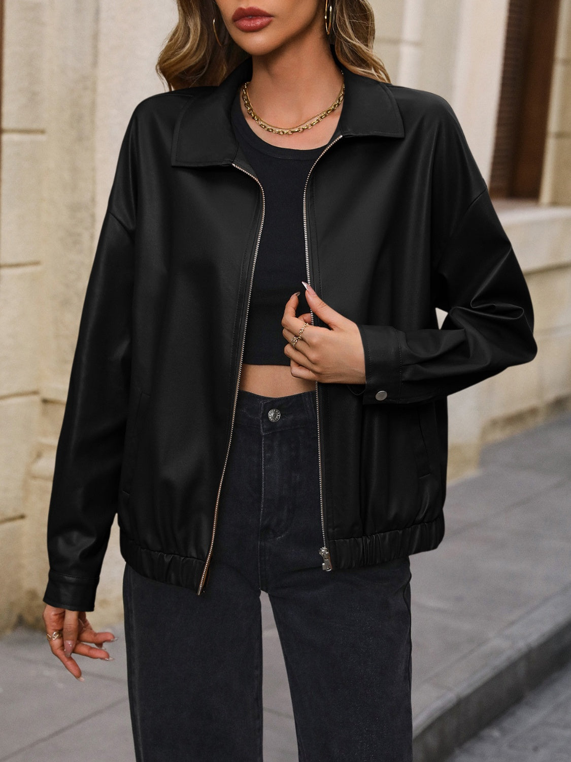 Ivy Lane Pocketed Zip Up Collared Neck Jacket-Angel Casuals