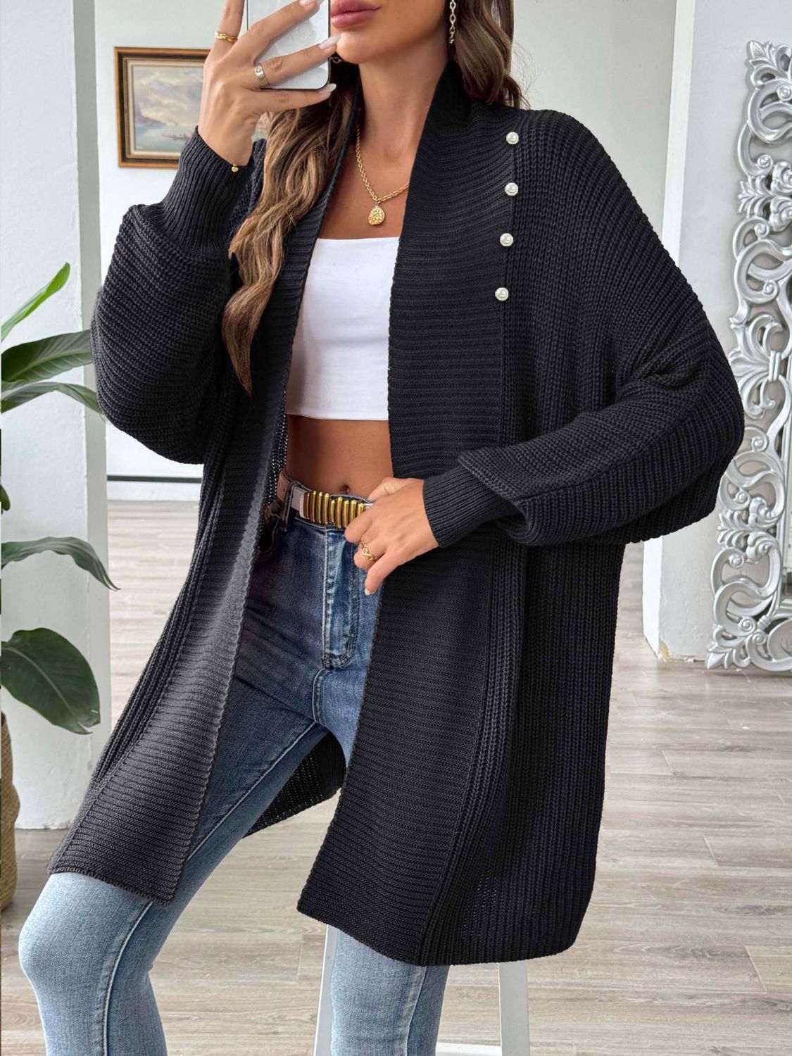 Open Front Long Sleeve Cardigan-Angel Casuals