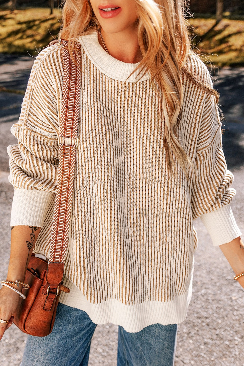 Round Neck Dropped Shoulder Sweater-Angel Casuals