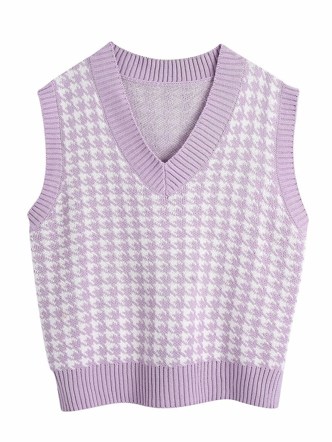 Houndstooth V-Neck Sweater Vest-Angel Casuals