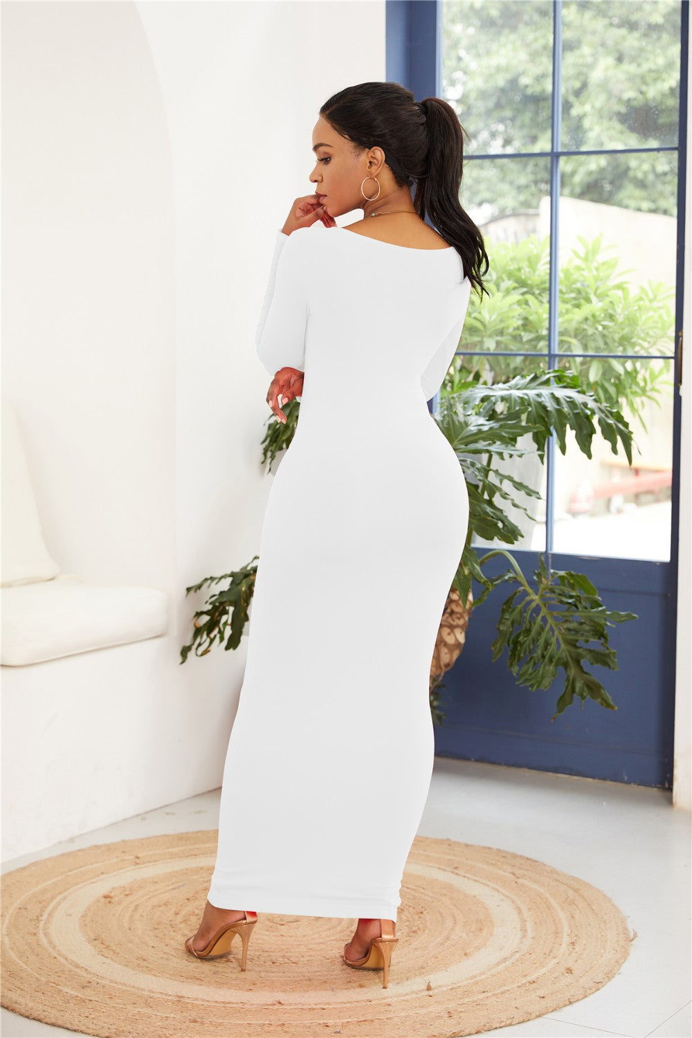 Round Neck Long Sleeve Maxi Wrap Dress-Angel Casuals