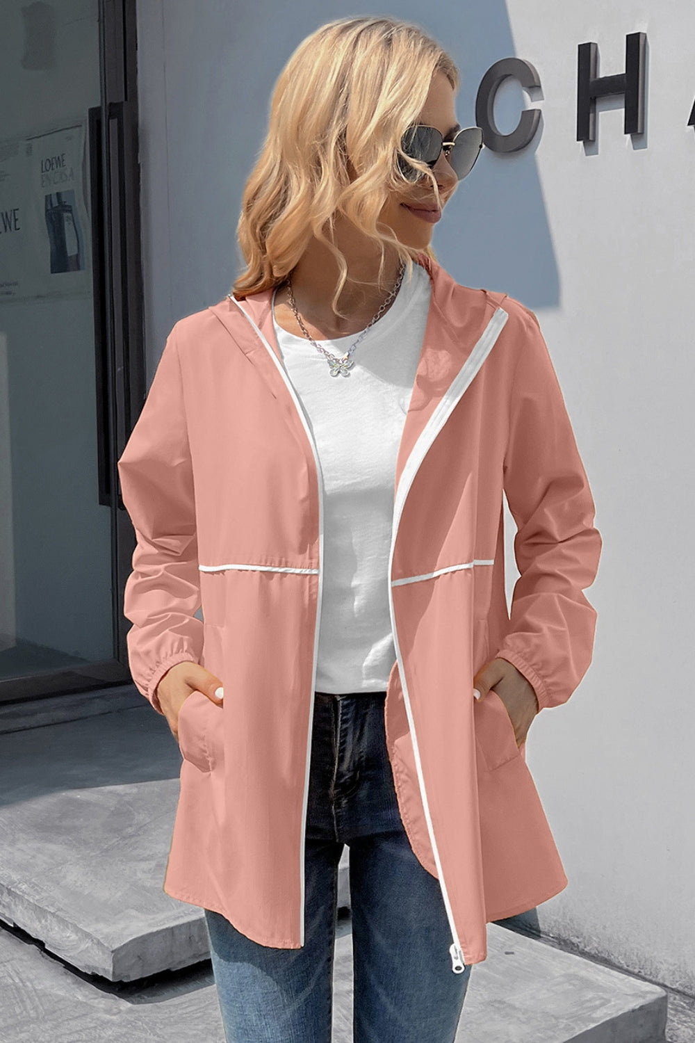 Ivy Lane Zip Up Long Sleeve Hooded Watertight Jacket-Angel Casuals