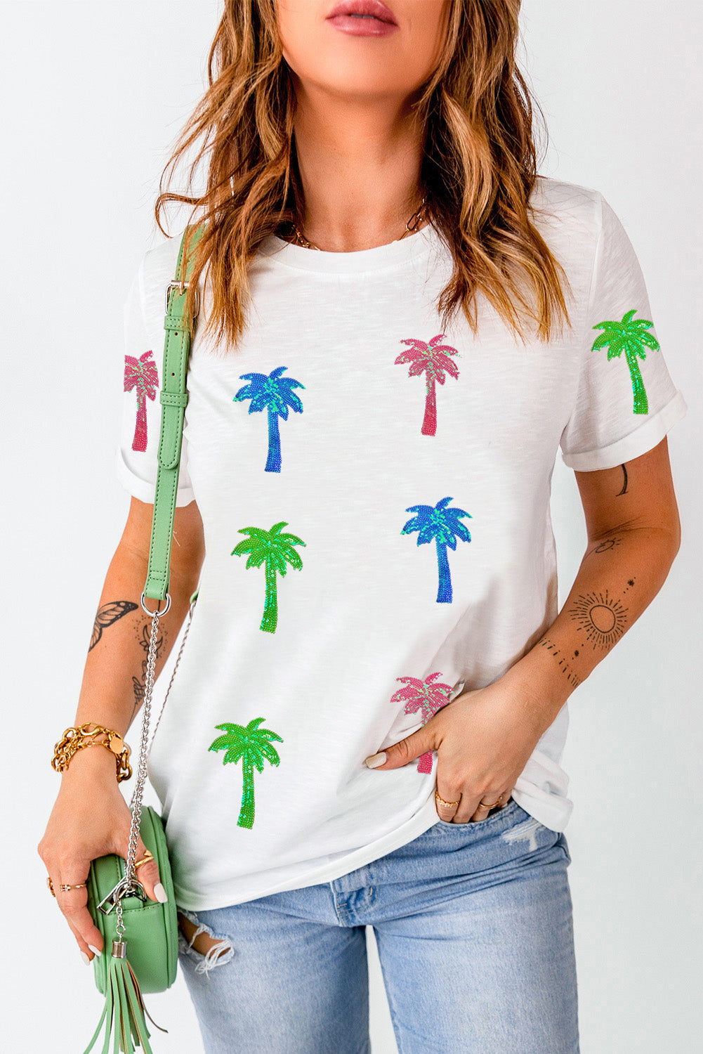 Coconut Palm Round Neck Short Sleeve T-Shirt-Angel Casuals