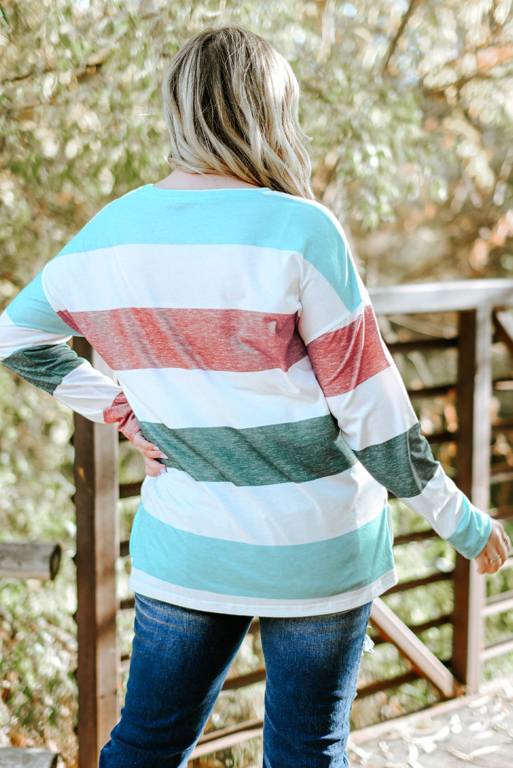 Plus Size Striped Slit Long Sleeve T-Shirt-Angel Casuals